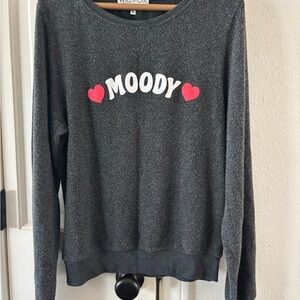 Wildfox Charcoal 'Moody' Sweater with Red Hearts. Small